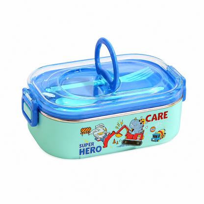 Kids Stainless Steel Lunch Box with Spoon & Fork | 900ml Leakproof School Tiffin Box with Handle