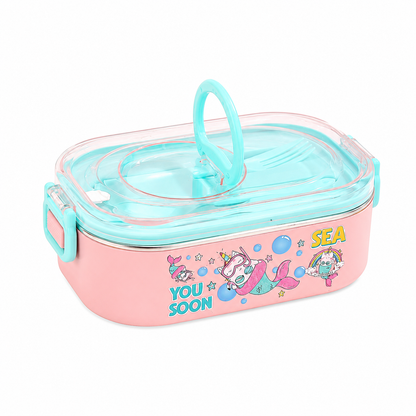 Kids Stainless Steel Lunch Box with Spoon & Fork | 900ml Leakproof School Tiffin Box with Handle