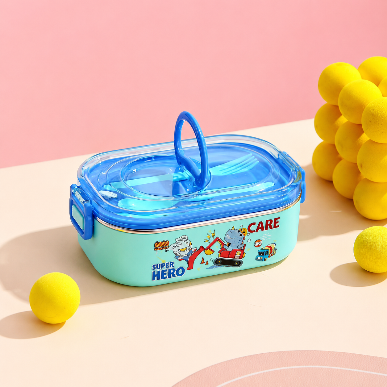 Kids Stainless Steel Lunch Box with Spoon & Fork | 900ml Leakproof School Tiffin Box with Handle