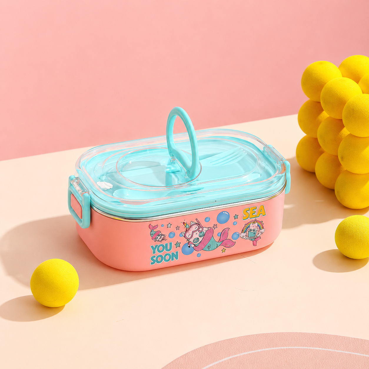 Kids Stainless Steel Lunch Box with Spoon & Fork | 900ml Leakproof School Tiffin Box with Handle