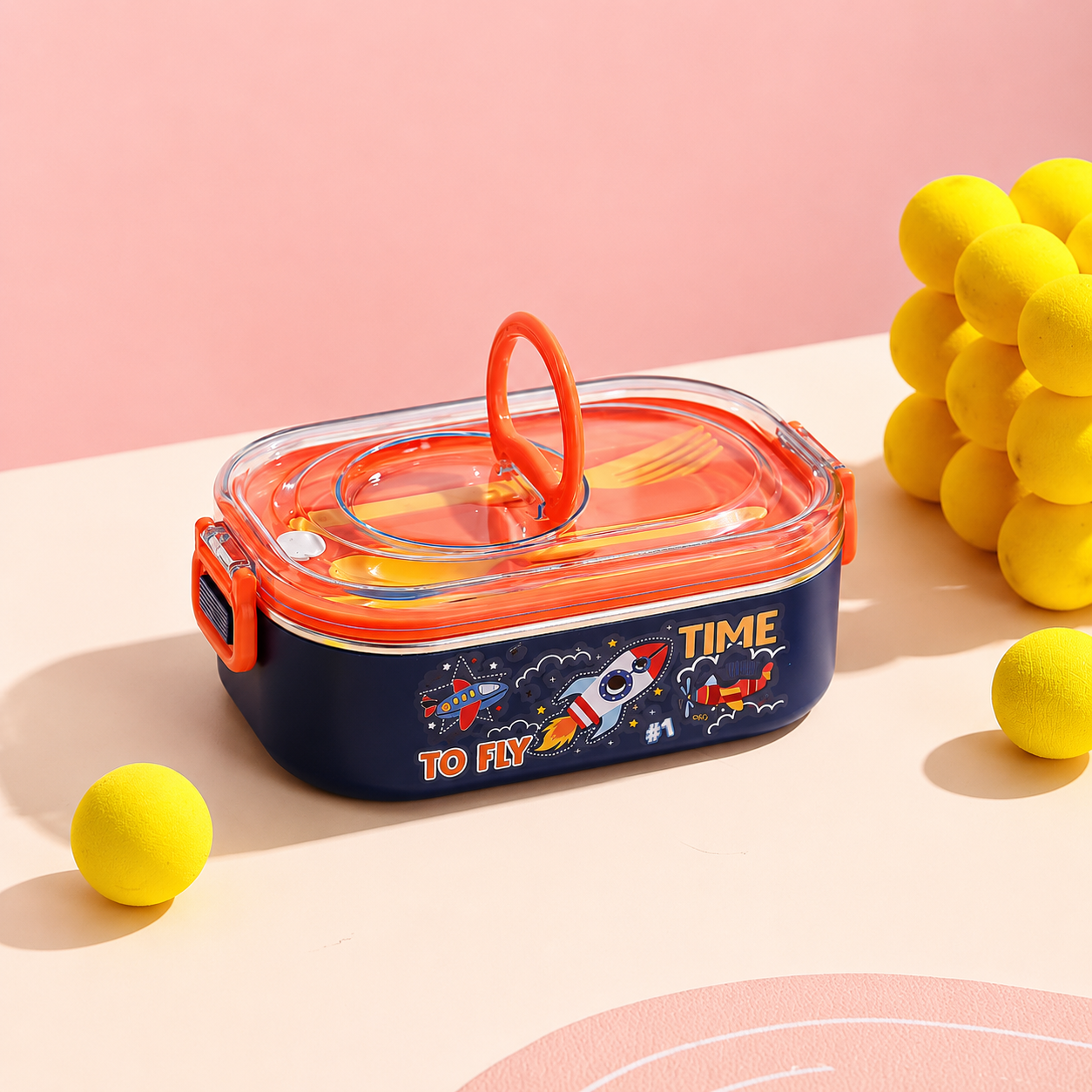 Kids Stainless Steel Lunch Box with Spoon & Fork | 900ml Leakproof School Tiffin Box with Handle