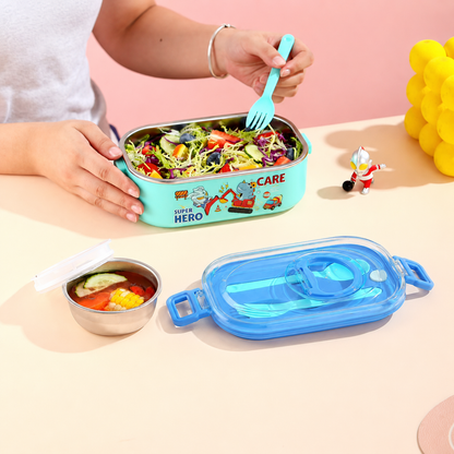 Kids Stainless Steel Lunch Box with Spoon & Fork | 900ml Leakproof School Tiffin Box with Handle