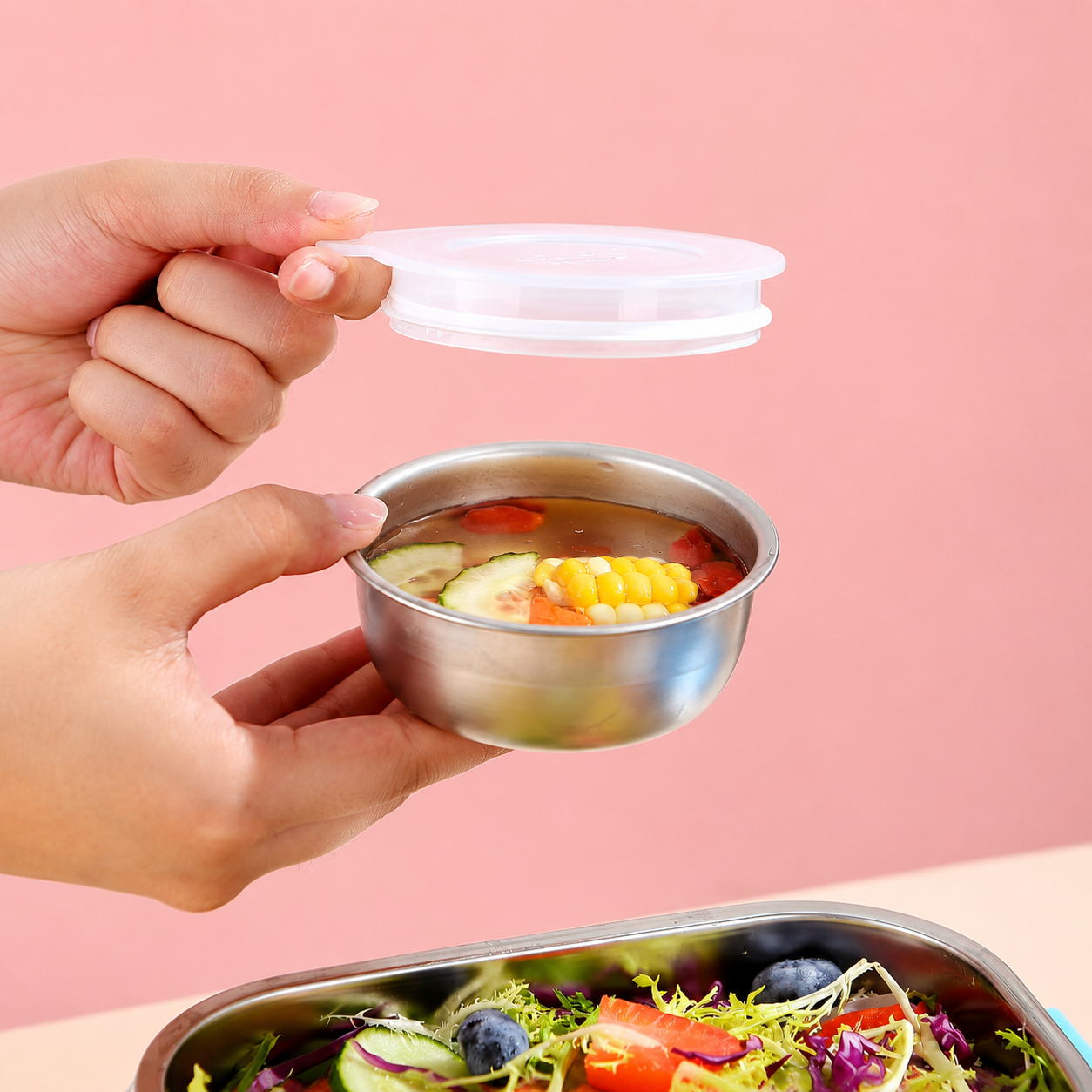 Kids Stainless Steel Lunch Box with Spoon & Fork | 900ml Leakproof School Tiffin Box with Handle