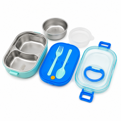 Kids Stainless Steel Lunch Box with Spoon & Fork | 900ml Leakproof School Tiffin Box with Handle