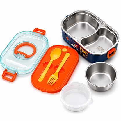 Kids Stainless Steel Lunch Box with Spoon & Fork | 900ml Leakproof School Tiffin Box with Handle