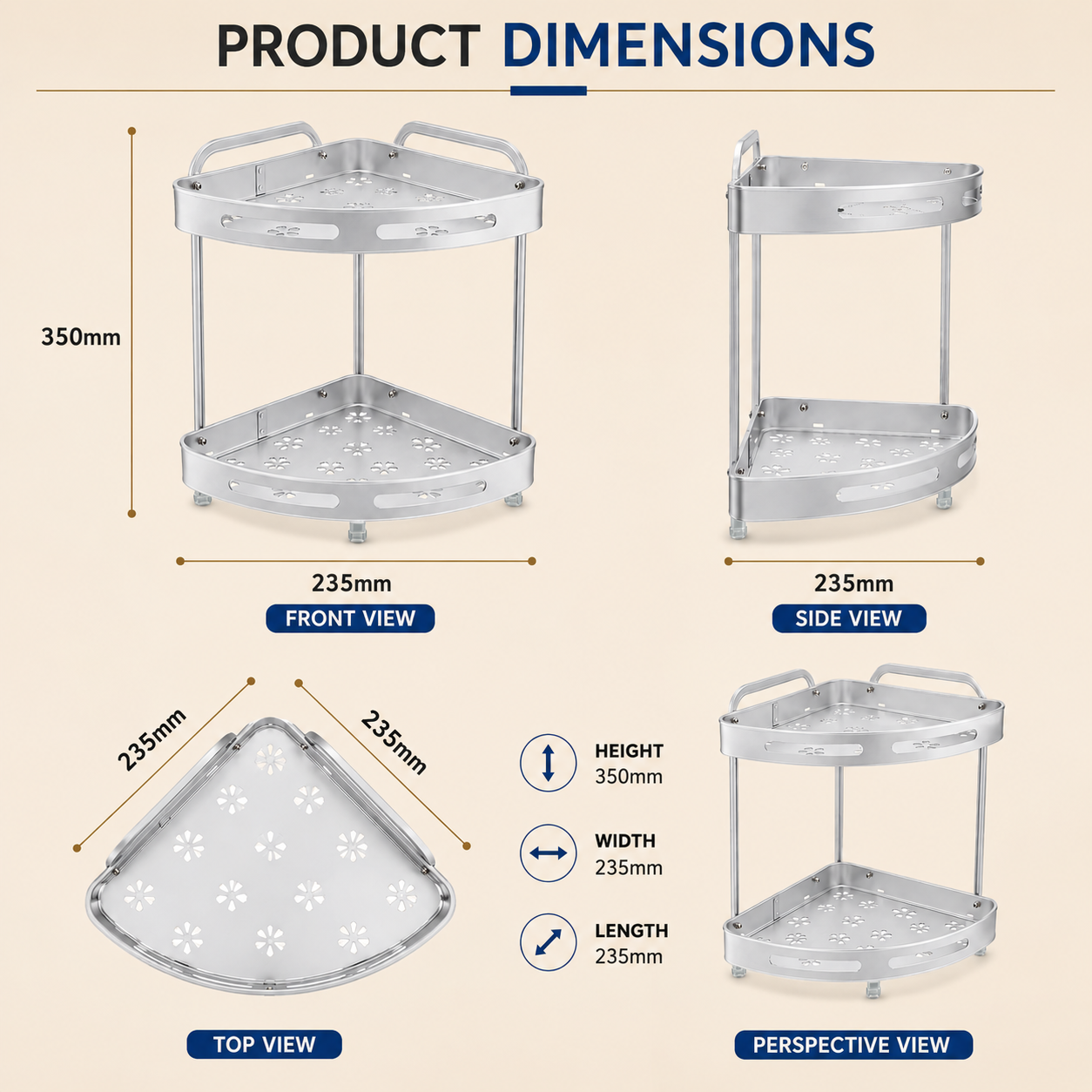 2-Tier & 3-Tier Aluminum Corner Storage Rack | Rust Resistant Bathroom & Kitchen Organizer Shelf | Space Saving Corner Stand with Drainage Holes