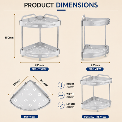 2-Tier & 3-Tier Aluminum Corner Storage Rack | Rust Resistant Bathroom & Kitchen Organizer Shelf | Space Saving Corner Stand with Drainage Holes