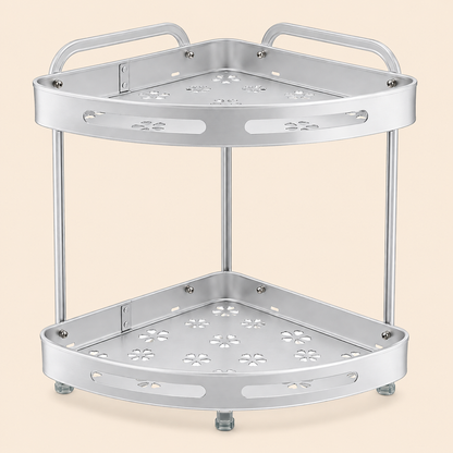 2-Tier & 3-Tier Aluminum Corner Storage Rack | Rust Resistant Bathroom & Kitchen Organizer Shelf | Space Saving Corner Stand with Drainage Holes