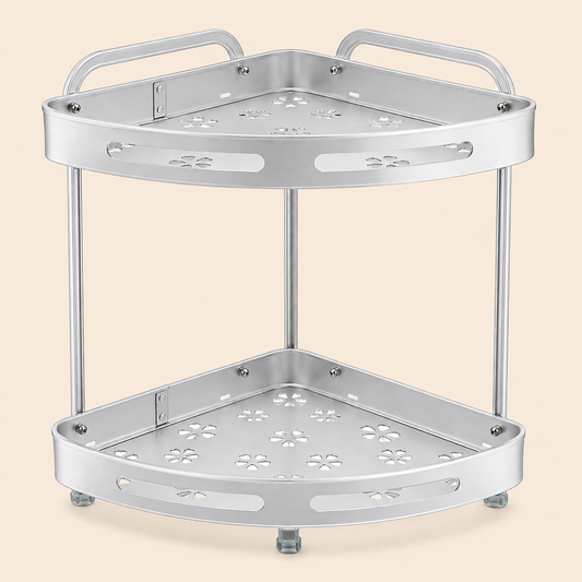 2-Tier & 3-Tier Aluminum Corner Storage Rack | Rust Resistant Bathroom & Kitchen Organizer Shelf | Space Saving Corner Stand with Drainage Holes