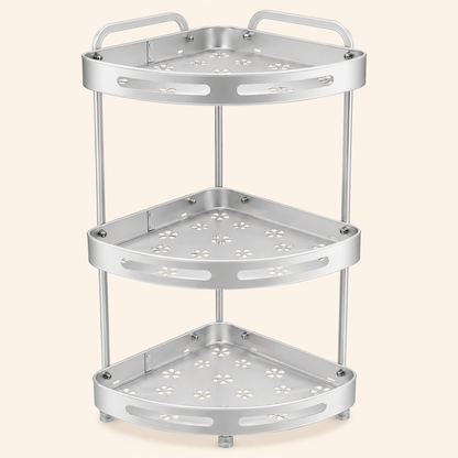 2-Tier & 3-Tier Aluminum Corner Storage Rack | Rust Resistant Bathroom & Kitchen Organizer Shelf | Space Saving Corner Stand with Drainage Holes