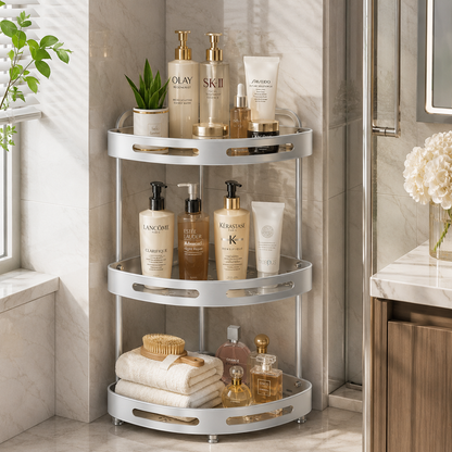 2-Tier & 3-Tier Aluminum Corner Storage Rack | Rust Resistant Bathroom & Kitchen Organizer Shelf | Space Saving Corner Stand with Drainage Holes