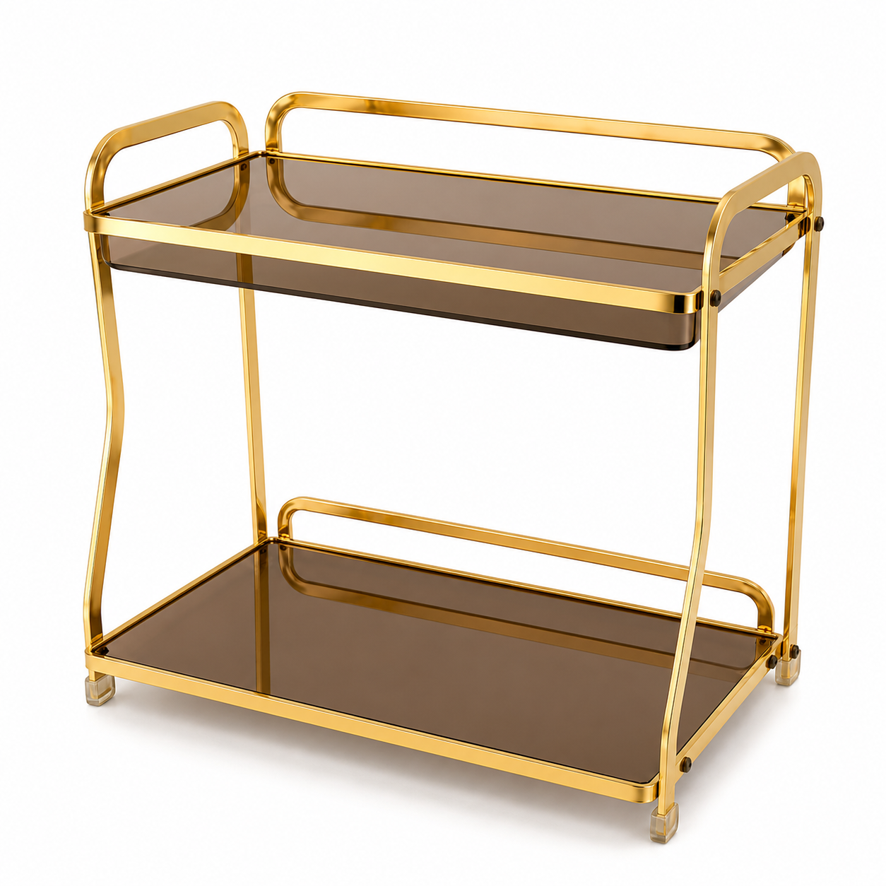 Luxury 2-Tier Gold Cosmetic Organizer Rack with Smoked Glass Shelves | Premium Makeup, Skincare & Perfume Storage Stand