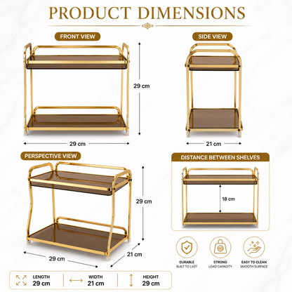 Luxury 2-Tier Gold Cosmetic Organizer Rack with Smoked Glass Shelves | Premium Makeup, Skincare & Perfume Storage Stand