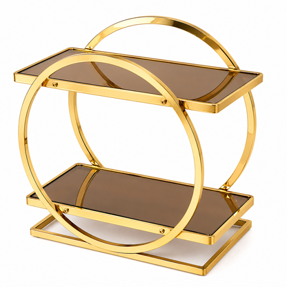 Luxury 2-Tier Gold Makeup Organizer Rack with Smoked Glass Shelves | Premium Vanity, Perfume & Cosmetic Storage Stand