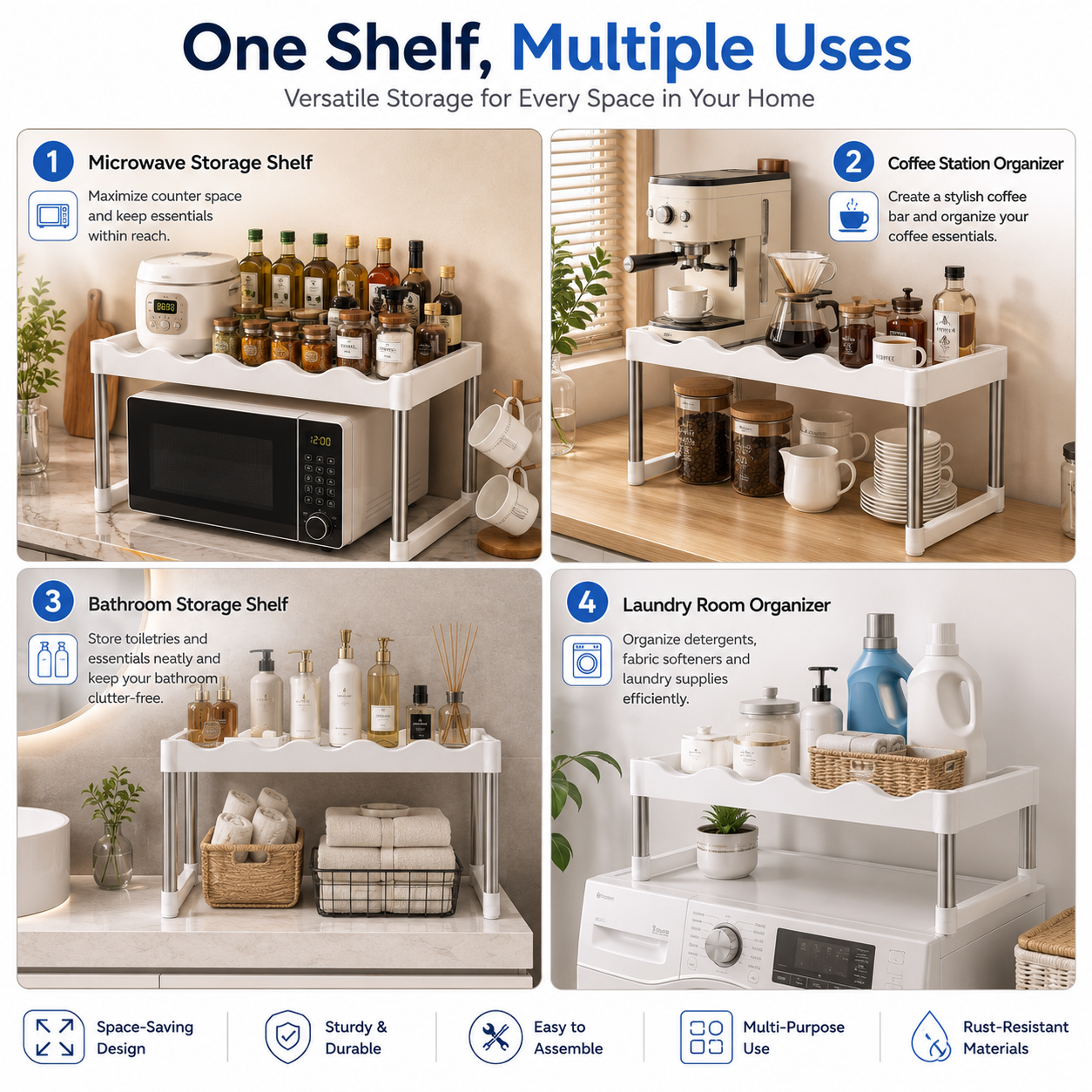 Microwave Oven Storage Rack | Kitchen Countertop Organizer Shelf | Multipurpose Space Saving Stand