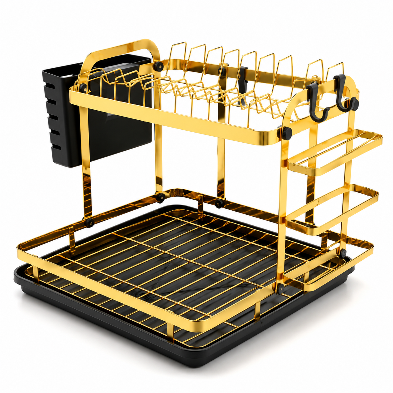 Luxury Gold 2-Tier Dish Drying Rack with Drain Tray | Premium Kitchen Countertop Dish Organizer