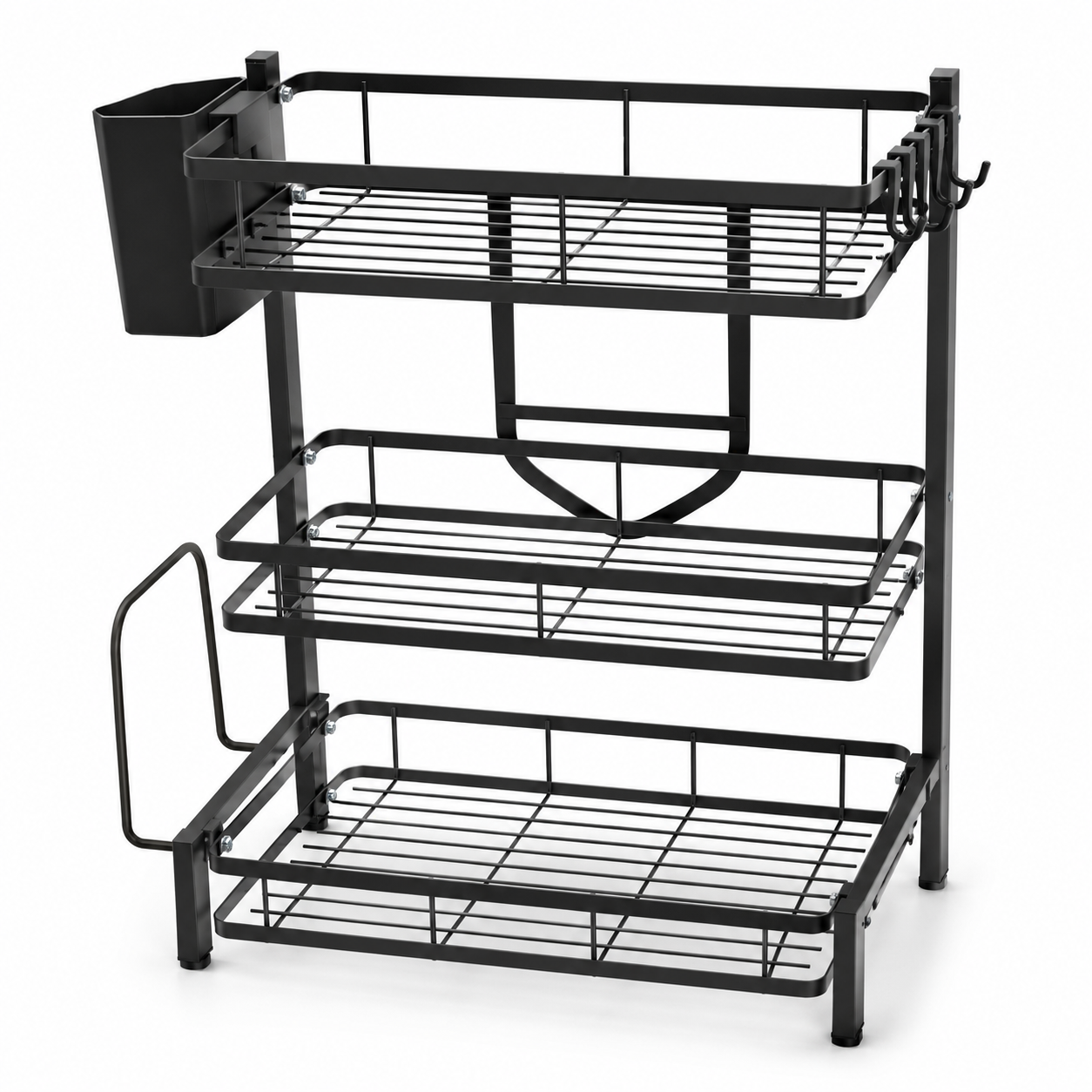 3-Tier Kitchen Countertop Storage Rack | Multipurpose Metal Organizer Shelf with Hooks, Utensil Holder & Cutting Board Stand | Space-Saving Kitchen Storage Solution