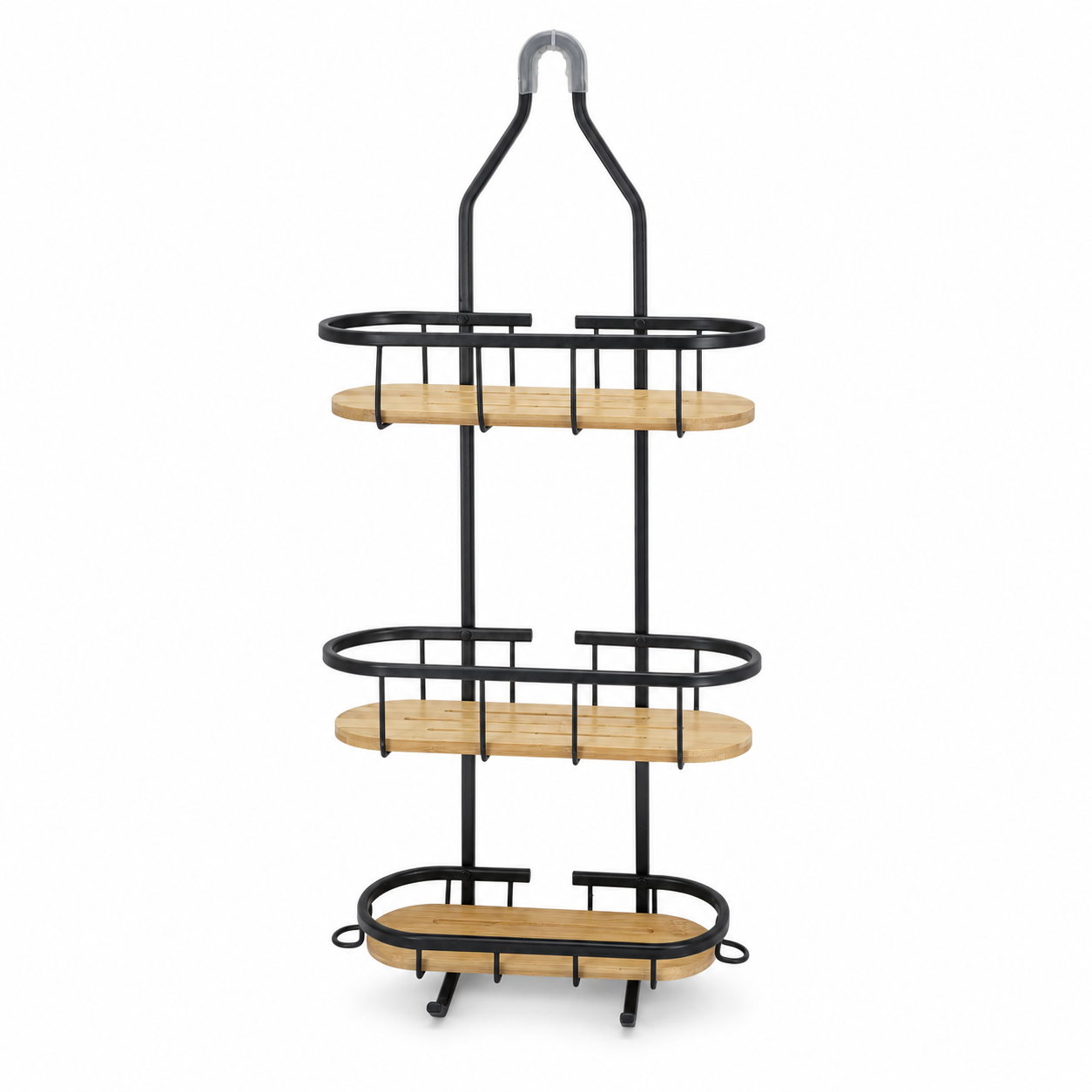 3-Tier Bathroom Shower Caddy Organizer with Bamboo Shelves | Rustproof Metal Hanging Shower Rack | No Drill Bathroom Storage Shelf for Shampoo, Soap & Toiletries