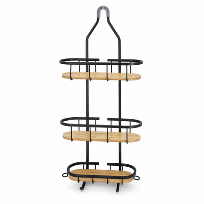 3-Tier Bathroom Shower Caddy Organizer with Bamboo Shelves | Rustproof Metal Hanging Shower Rack | No Drill Bathroom Storage Shelf for Shampoo, Soap & Toiletries