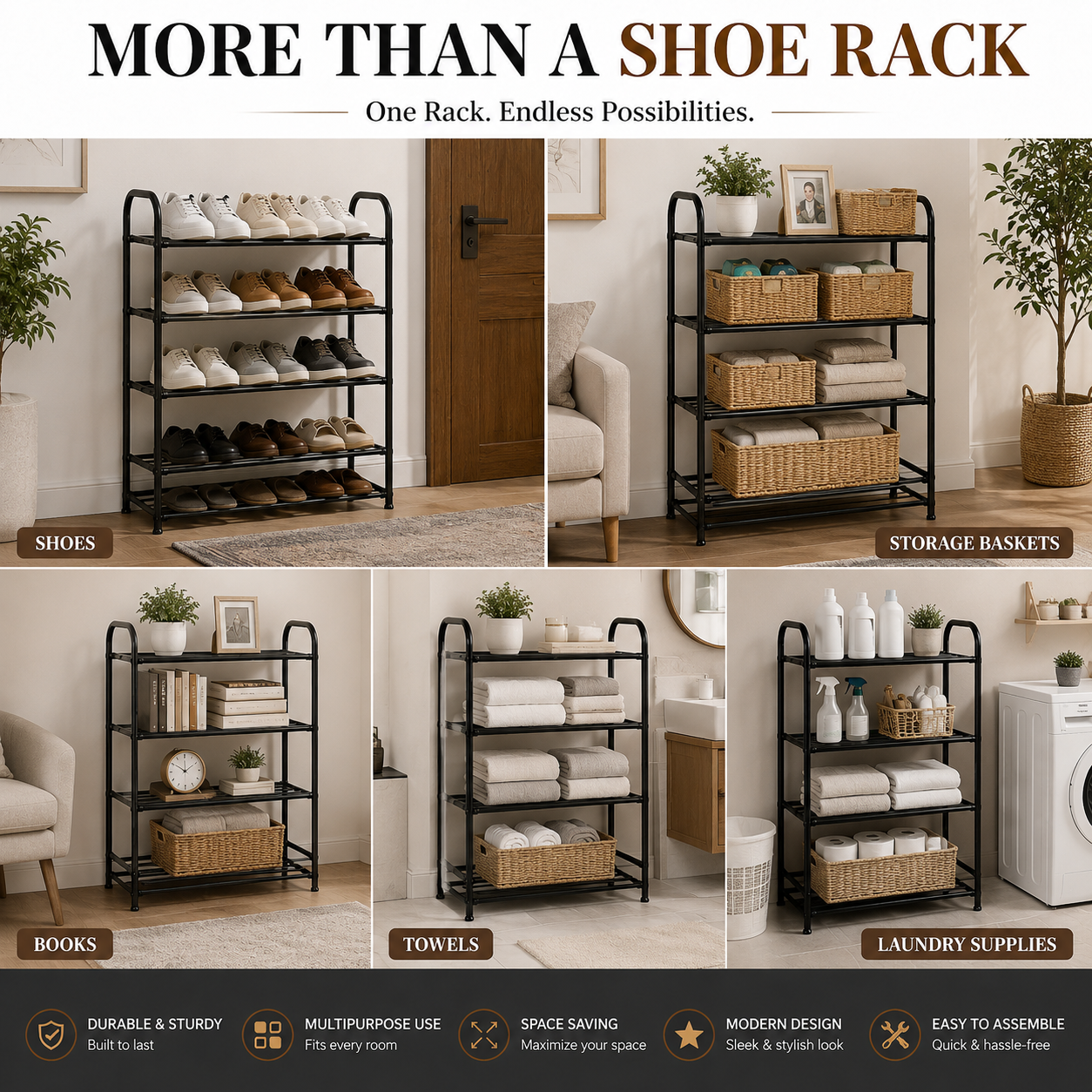 4-Tier Metal Shoe Rack Organizer for Entryway, Closet & Bedroom | Space Saving Storage Shelf