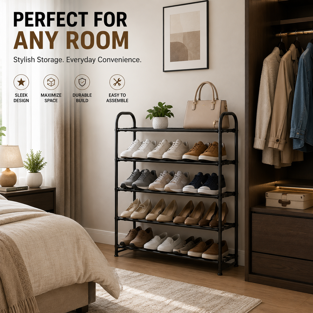 4-Tier Metal Shoe Rack Organizer for Entryway, Closet & Bedroom | Space Saving Storage Shelf