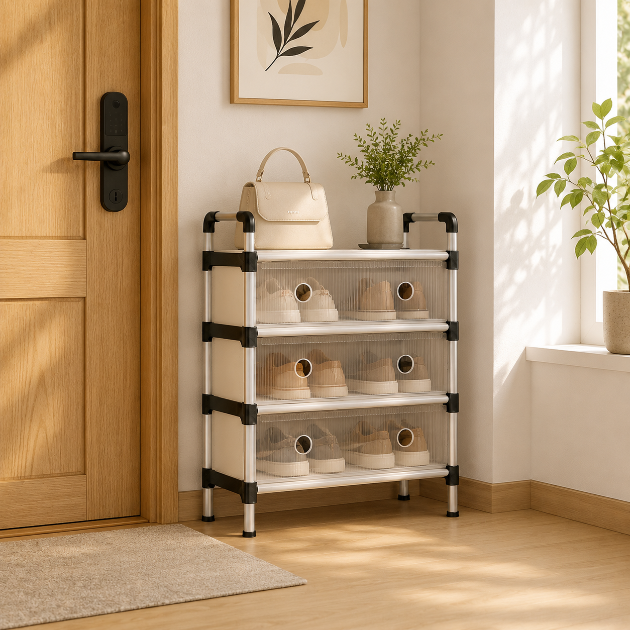 3-Tier Portable Shoe Rack Organizer with Dustproof Cover | Lightweight Space Saving Footwear Storage Cabinet