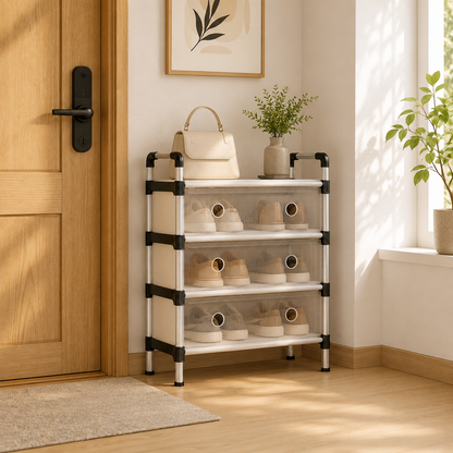 3-Tier Portable Shoe Rack Organizer with Dustproof Cover | Lightweight Space Saving Footwear Storage Cabinet
