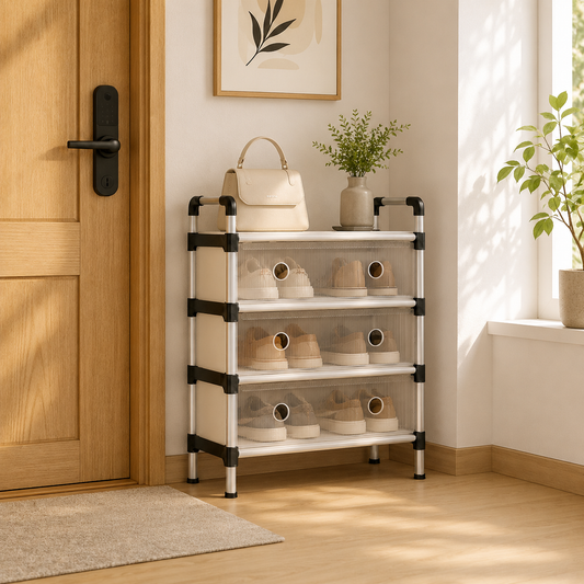 3-Tier Portable Shoe Rack Organizer with Dustproof Cover | Lightweight Space Saving Footwear Storage Cabinet