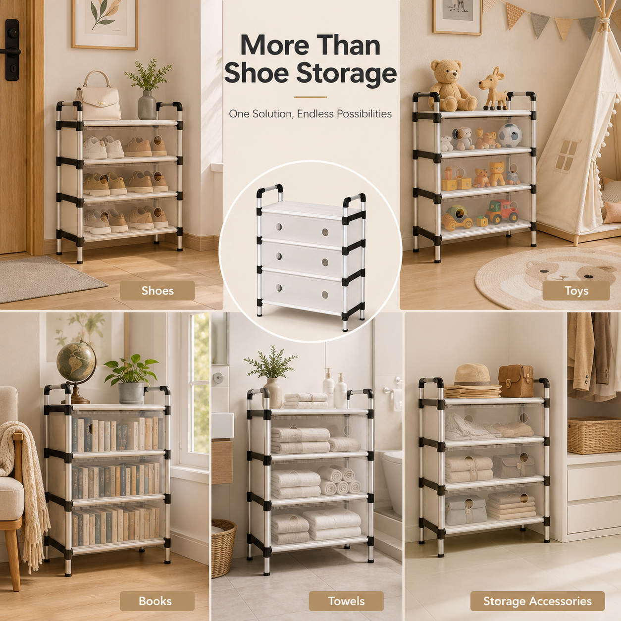 3-Tier Portable Shoe Rack Organizer with Dustproof Cover | Lightweight Space Saving Footwear Storage Cabinet