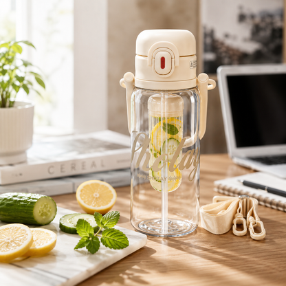 Shotay Premium Tritan Fruit Infuser Water Bottle with Straw & Carry Strap | BPA-Free Leakproof Sports Water Bottle (4 Color Variants)