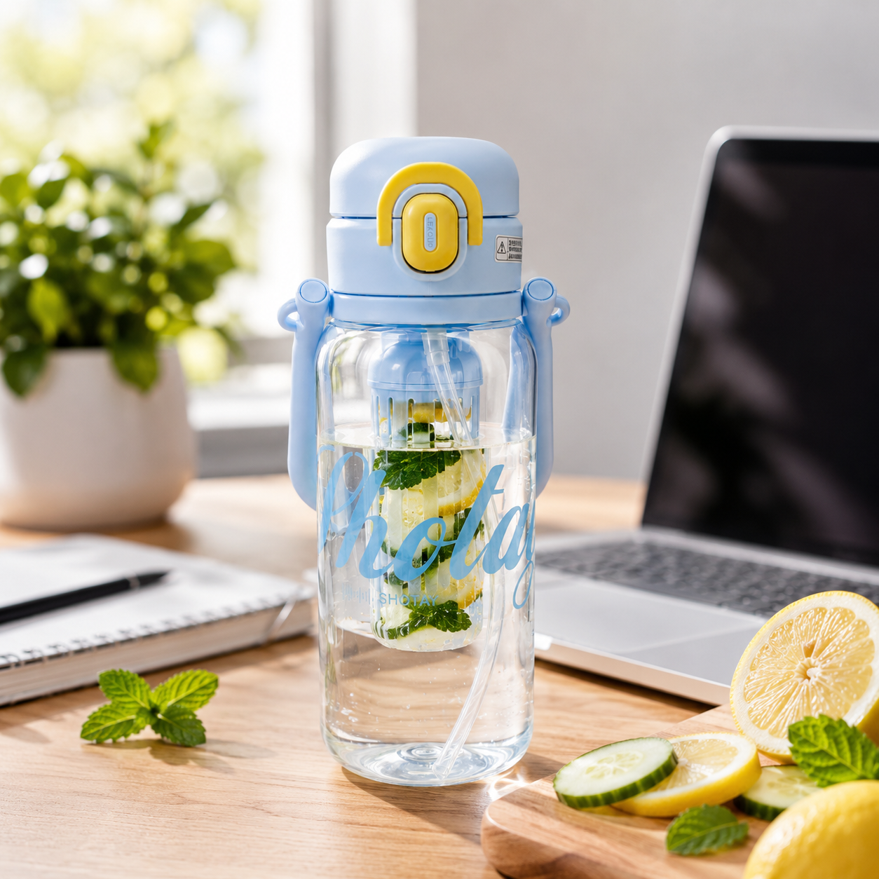 Shotay Premium Tritan Fruit Infuser Water Bottle with Straw & Carry Strap | BPA-Free Leakproof Sports Water Bottle (4 Color Variants)
