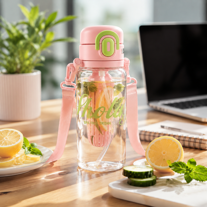 Shotay Premium Tritan Fruit Infuser Water Bottle with Straw & Carry Strap | BPA-Free Leakproof Sports Water Bottle (4 Color Variants)