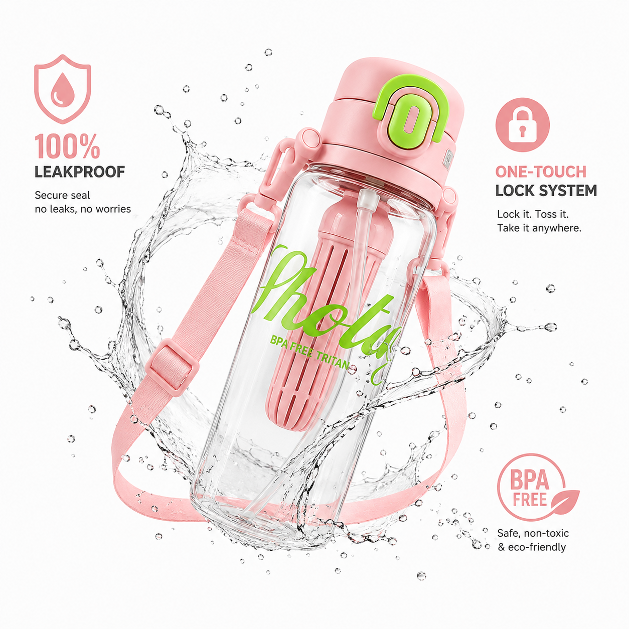 Shotay Premium Tritan Fruit Infuser Water Bottle with Straw & Carry Strap | BPA-Free Leakproof Sports Water Bottle (4 Color Variants)