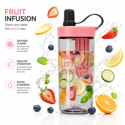 Premium BPA-Free Tritan Fruit Infuser Water Bottle with Removable Infuser, Leakproof Lid, Integrated Straw & Carry Loop | Reusable Sports Water Bottle for Gym, Office, School & Travel (800ml)