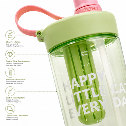 Premium BPA-Free Tritan Fruit Infuser Water Bottle with Removable Infuser, Leakproof Lid, Integrated Straw & Carry Loop | Reusable Sports Water Bottle for Gym, Office, School & Travel (800ml)