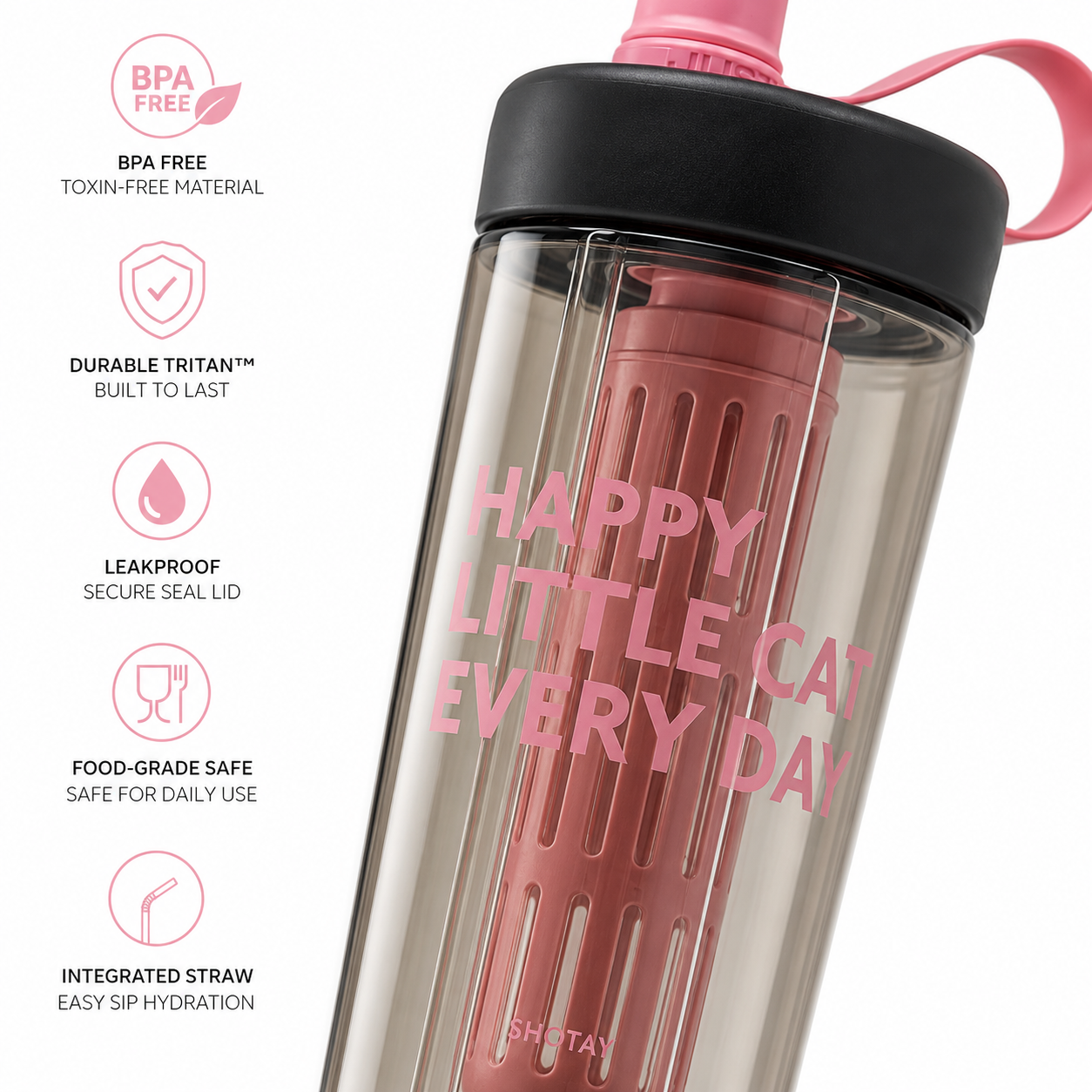Premium BPA-Free Tritan Fruit Infuser Water Bottle with Removable Infuser, Leakproof Lid, Integrated Straw & Carry Loop | Reusable Sports Water Bottle for Gym, Office, School & Travel (800ml)