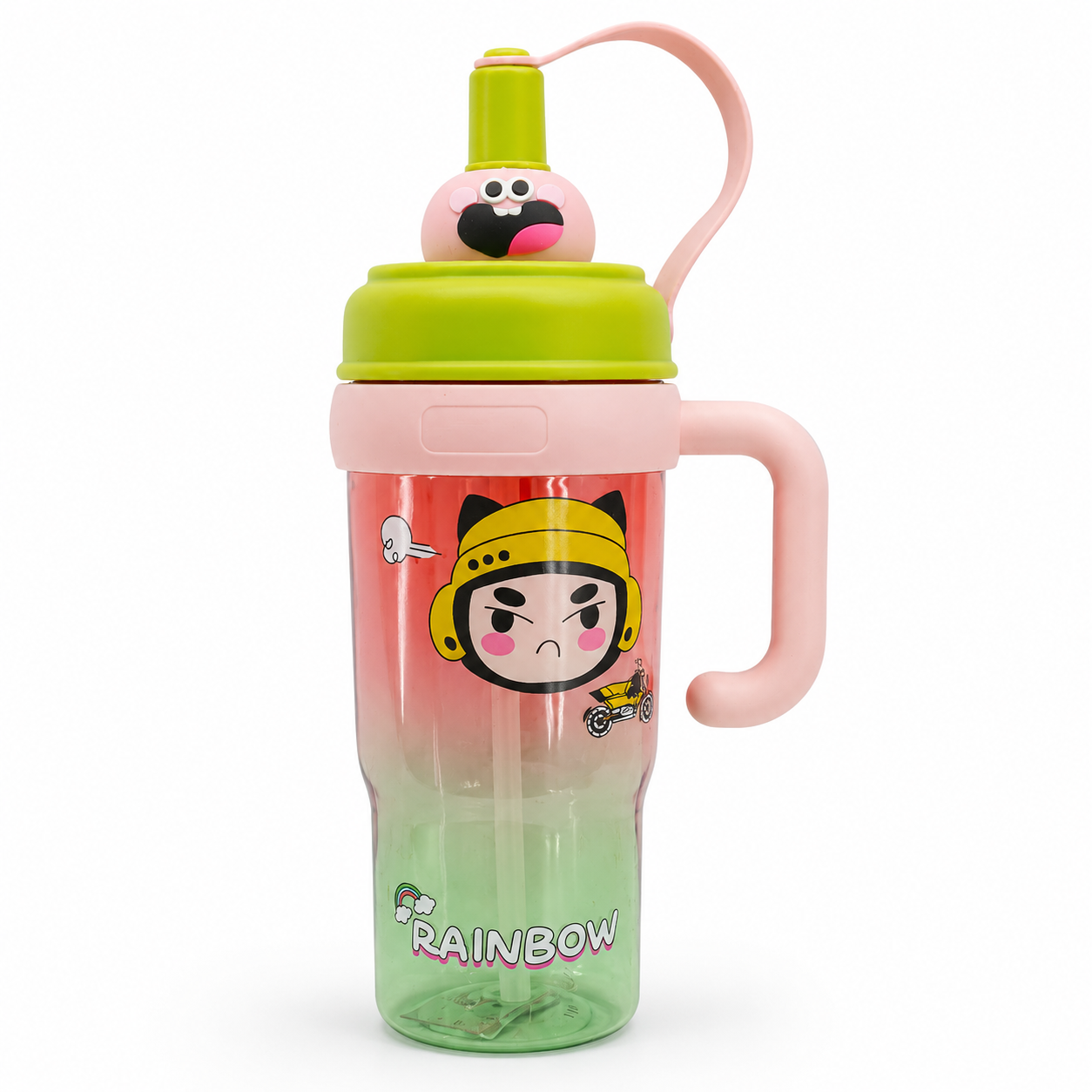 Kids BPA-Free Tritan Water Bottle with Straw, Carry Handle & Leakproof Lid | Reusable Sipper Bottle for School, Travel & Outdoor Activities (800ml)