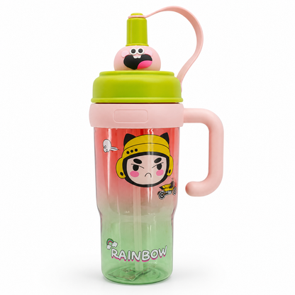 Kids BPA-Free Tritan Water Bottle with Straw, Carry Handle & Leakproof Lid | Reusable Sipper Bottle for School, Travel & Outdoor Activities (800ml)