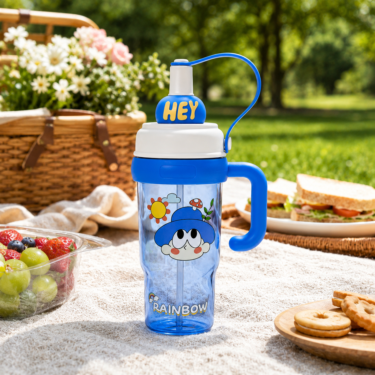 Kids BPA-Free Tritan Water Bottle with Straw, Carry Handle & Leakproof Lid | Reusable Sipper Bottle for School, Travel & Outdoor Activities (800ml)