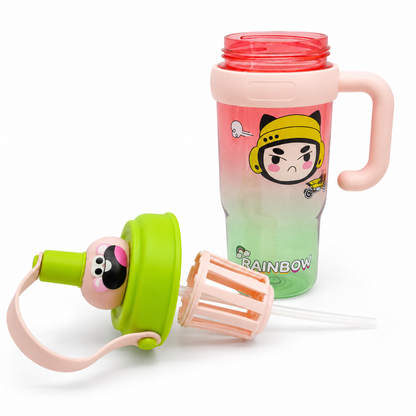Kids BPA-Free Tritan Water Bottle with Straw, Carry Handle & Leakproof Lid | Reusable Sipper Bottle for School, Travel & Outdoor Activities (800ml)