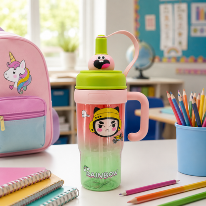 Kids BPA-Free Tritan Water Bottle with Straw, Carry Handle & Leakproof Lid | Reusable Sipper Bottle for School, Travel & Outdoor Activities (800ml)