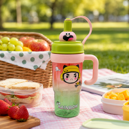 Kids BPA-Free Tritan Water Bottle with Straw, Carry Handle & Leakproof Lid | Reusable Sipper Bottle for School, Travel & Outdoor Activities (800ml)