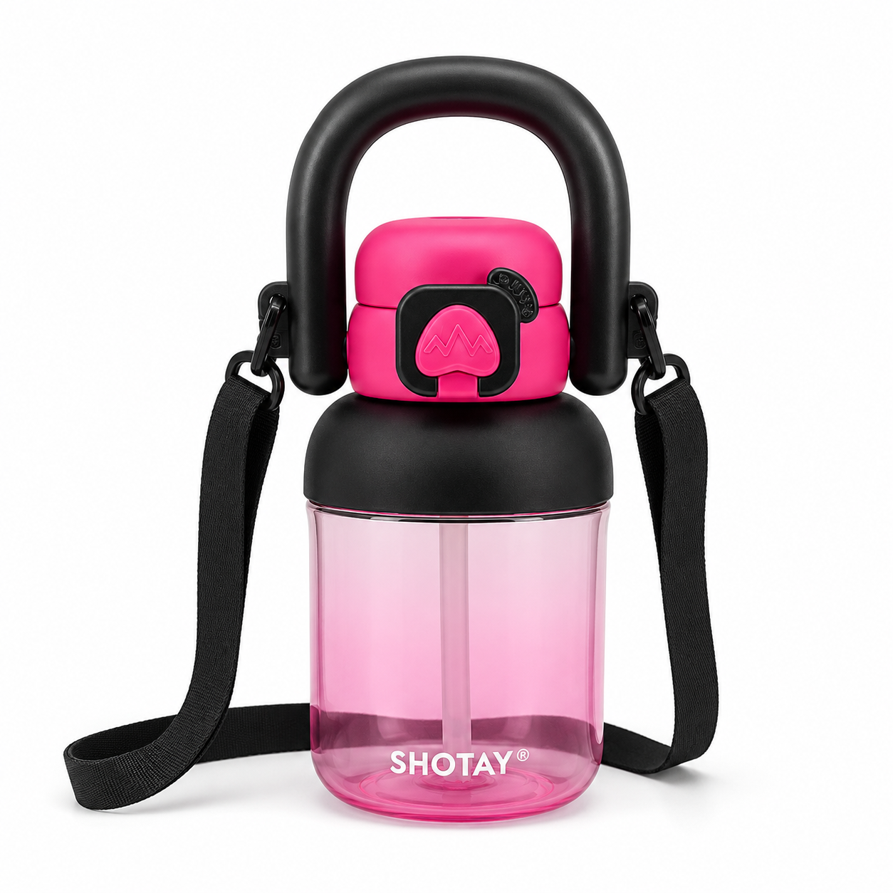 Kids BPA-Free Tritan Water Bottle with Straw, Push Button Leakproof Lid, Large Carry Handle & Adjustable Shoulder Strap | Reusable School Water Bottle (650ml)