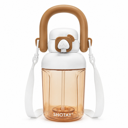 Kids BPA-Free Tritan Water Bottle with Straw, Push Button Leakproof Lid, Large Carry Handle & Adjustable Shoulder Strap | Reusable School Water Bottle (650ml)