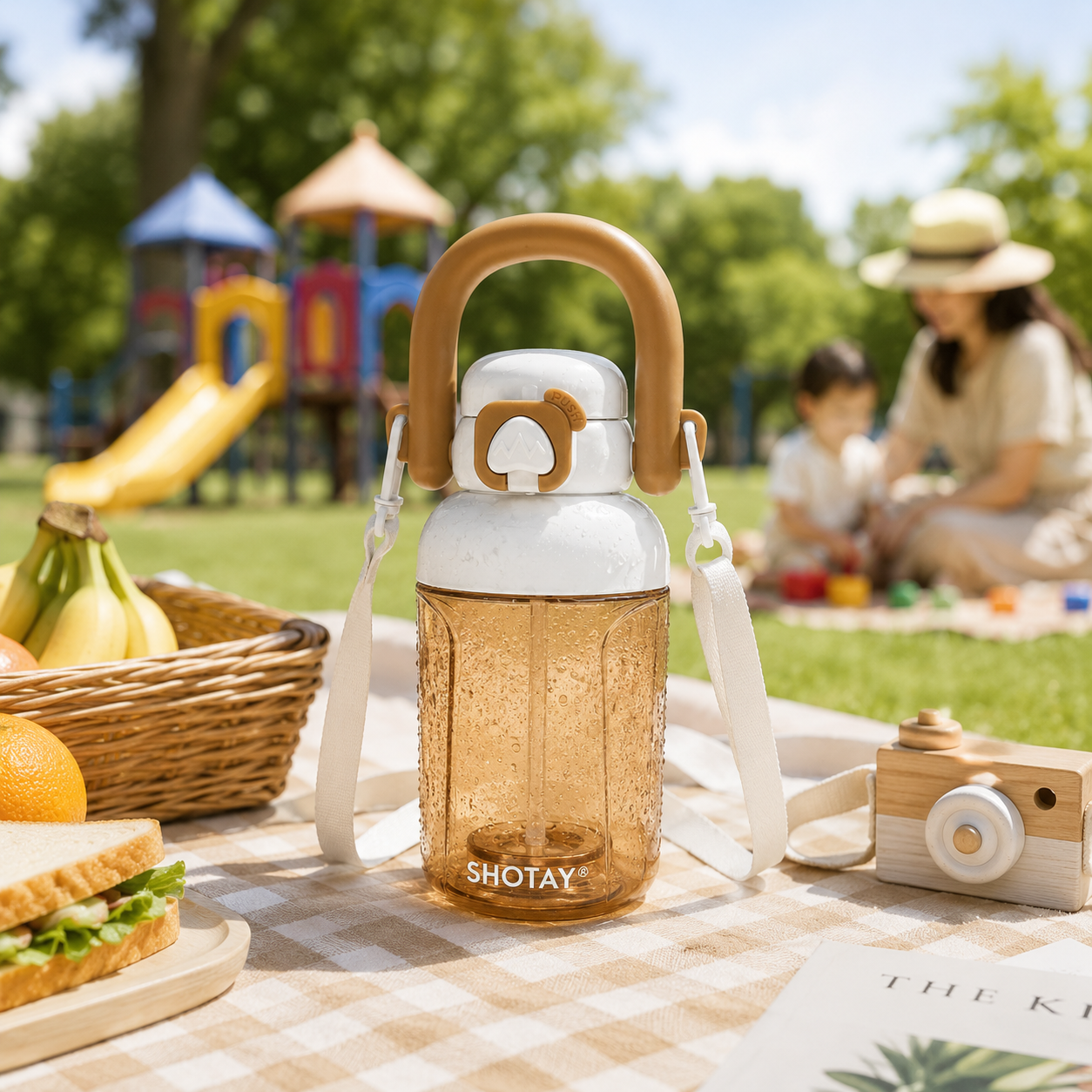 Kids BPA-Free Tritan Water Bottle with Straw, Push Button Leakproof Lid, Large Carry Handle & Adjustable Shoulder Strap | Reusable School Water Bottle (650ml)