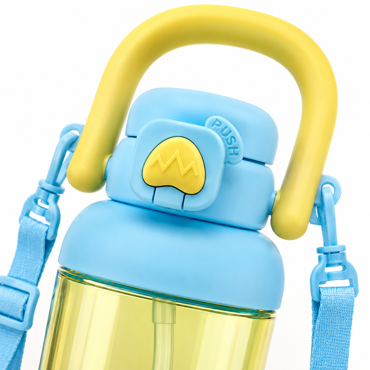 Kids BPA-Free Tritan Water Bottle with Straw, Push Button Leakproof Lid, Large Carry Handle & Adjustable Shoulder Strap | Reusable School Water Bottle (650ml)