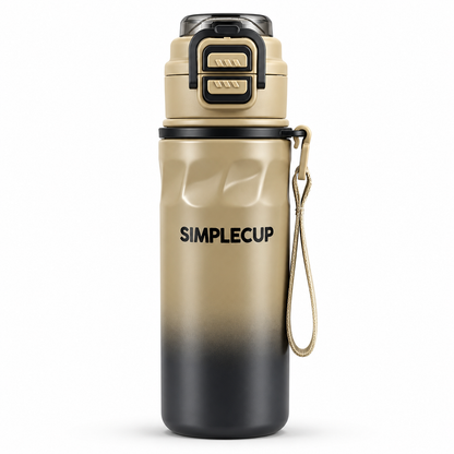 SIMPLECUP 670ml Double Wall Vacuum Insulated Stainless Steel Water Bottle with One-Touch Flip Lid, Lock Handle & Carry Strap | Leakproof BPA-Free Sports Bottle for Gym, Office & Travel