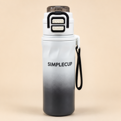 SIMPLECUP 670ml Double Wall Vacuum Insulated Stainless Steel Water Bottle with One-Touch Flip Lid, Lock Handle & Carry Strap | Leakproof BPA-Free Sports Bottle for Gym, Office & Travel