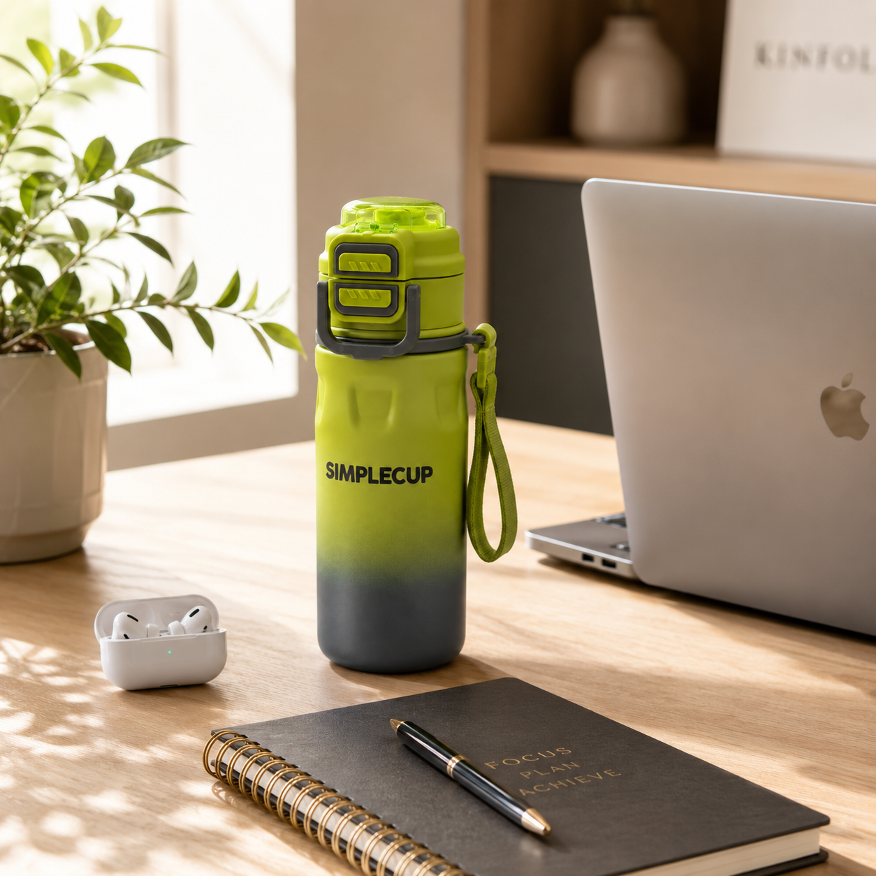 SIMPLECUP 670ml Double Wall Vacuum Insulated Stainless Steel Water Bottle with One-Touch Flip Lid, Lock Handle & Carry Strap | Leakproof BPA-Free Sports Bottle for Gym, Office & Travel