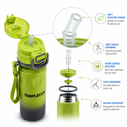 SIMPLECUP 670ml Double Wall Vacuum Insulated Stainless Steel Water Bottle with One-Touch Flip Lid, Lock Handle & Carry Strap | Leakproof BPA-Free Sports Bottle for Gym, Office & Travel